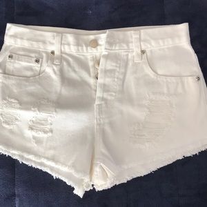 New white denim shorts
